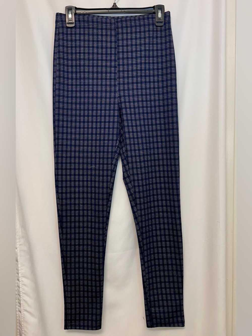 Forever 21 Blue Plaid Skinny Pants Size M High Rise Stretch Slim Ankle